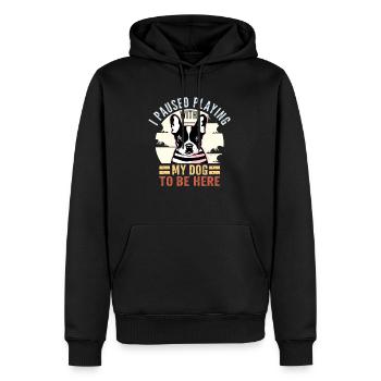 J’ai fait une pause en jouant avec mon chien pour être ici - Retro - Sweat à capuche Premium bio Homme - noir - Devant - Nico (187cm)
