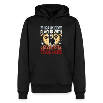 J’ai fait une pause en jouant avec mon chien pour être ici - Retro - Sweat à capuche Premium bio Homme - noir - Devant - Nico (187cm)
