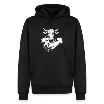 Vache de remise en forme - Sweat à capuche Premium bio Homme - noir - Devant - Nico (187cm)