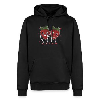 Couple mignon de fraises étreignant les amateurs de fraises - Sweat à capuche Premium bio Homme - noir - Devant - Nico (187cm)
