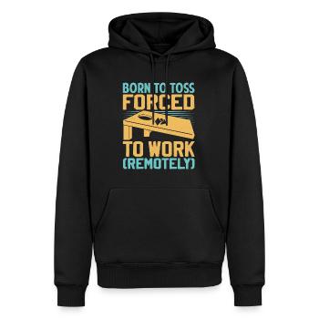 Geboren Zum Werfen - Gezwungen Zum Arbeiten - Männer Premium Bio Hoodie - Schwarz - Vorne - Nico (187cm)