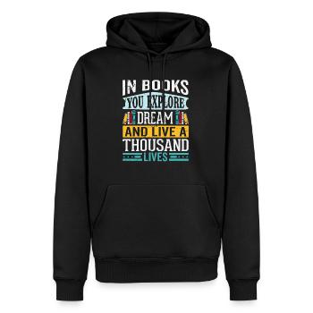 In Books You Explore Bücherwurm Spruch Bekleidung - Männer Premium Bio Hoodie - Schwarz - Vorne - Nico (187cm)