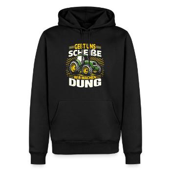 KUHBAUER SPRUCH - Traktor Landwirtschaft Erntezeit - Männer Premium Bio Hoodie - Schwarz - Vorne - Nico (187cm)