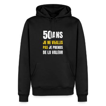 Je ne vieillis pas 50 ans humour - Sweat à capuche Premium bio Homme - noir - Devant - Nico (187cm)
