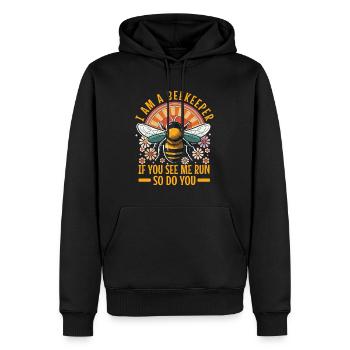 Dicton drôle d’apiculteur - Essaim d’abeilles - Sweat à capuche Premium bio Homme - noir - Devant - Nico (187cm)