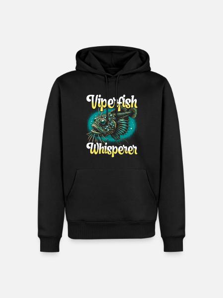 Uhyggelig, dybhav, hugorm, lystfisker, havbiolog - Herre Premium økologisk hoodie - sort