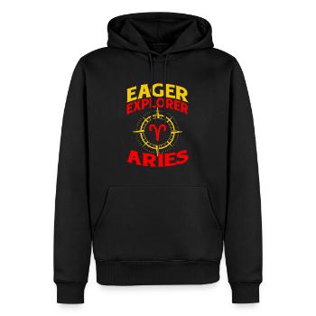 Widder Abenteuer - Männer Premium Bio Hoodie - Schwarz - Vorne - Nico (187cm)