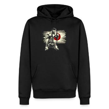 Boxer japonais - Vintage drapeau Japon Fighter - Sweat à capuche Premium bio Homme - noir - Devant - Nico (187cm)