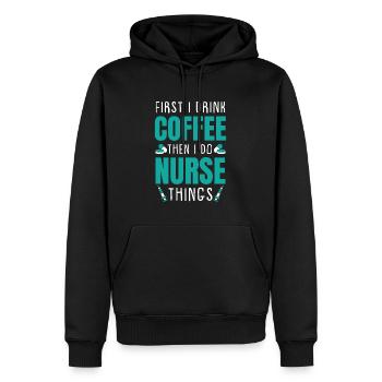 Caféine infirmière - Sweat à capuche Premium bio Homme - noir - Devant - Nico (187cm)