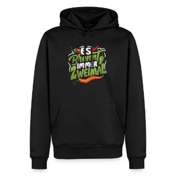 Es brennt immer Zweimal - Chili Koch Scharfe Sauce - Männer Premium Bio Hoodie - Schwarz - Vorne - Nico (187cm)