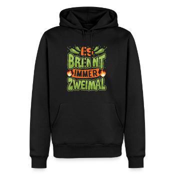 Es brennt immer Zweimal - Chili Koch Scharfe Sauce - Männer Premium Bio Hoodie - Schwarz - Vorne - Nico (187cm)