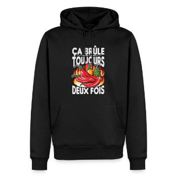 Es brennt immer Zweimal - Chili Koch Scharfe Sauce - Männer Premium Bio Hoodie - Schwarz - Vorne - Nico (187cm)