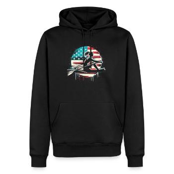 Rudernde Patriotin mit US-Flagge - Männer Premium Bio Hoodie - Schwarz - Vorne - Nico (187cm)