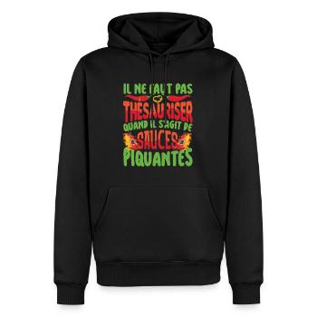 Scharfes Essen-Pfeffer-Liebhaber-Outfit für scharf - Männer Premium Bio Hoodie - Schwarz - Vorne - Nico (187cm)