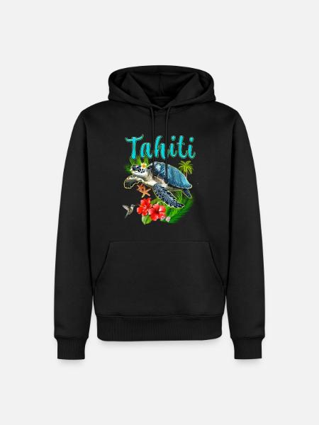 Tahiti Polynésie Française Tortue Fleurs - Sweat à capuche Premium bio Homme - noir