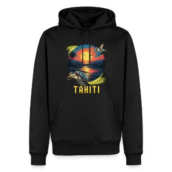 Tahiti Polynésie Française Tortue Soleil - Sweat à capuche Premium bio Homme - noir - Devant - Nico (187cm)