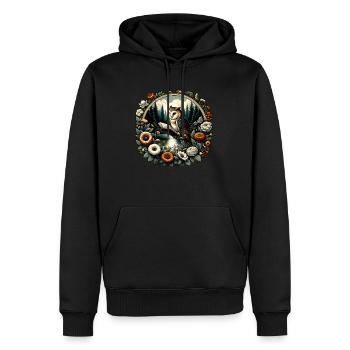 Eule Liest Buch Wildnis Floral Rahmen - Männer Premium Bio Hoodie - Schwarz - Vorne - Nico (187cm)