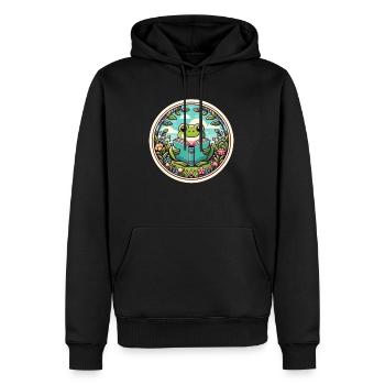 Illustration de livre de la nature sauvage grenouille avec des fleurs l - Sweat à capuche Premium bio Homme - noir - Devant - Nico (187cm)