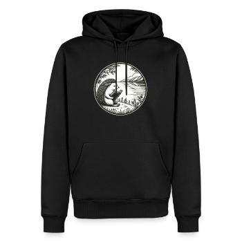 Hérisson nature sauvage livre lecture paysage marin - Sweat à capuche Premium bio Homme - noir - Devant - Nico (187cm)