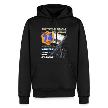 Vintage 74 70er Jahre Männlich oder Weiblich 74 Auto Vignette - Männer Premium Bio Hoodie - Schwarz - Vorne - Nico (187cm)