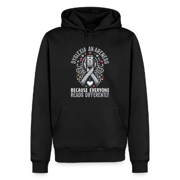 Mois de la sensibilisation à la dyslexie - Sweat à capuche Premium bio Homme - noir - Devant - Nico (187cm)