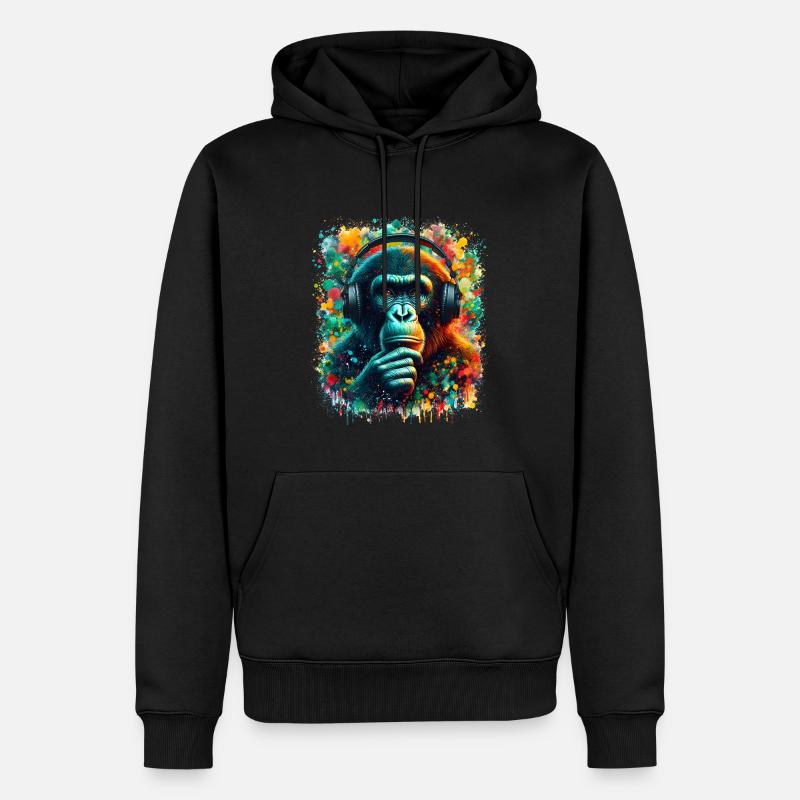 Banksy DJ Monkey Thinker - Sweat à capuche Premium bio Homme - noir