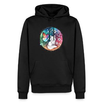 renard, papillons, fleurs animales, illustration, sortie - Sweat à capuche Premium bio Homme - noir - Devant - Nico (187cm)