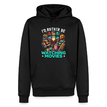 Zitat „filmkino-liebhaber-popcorn-film Ansehen“ - Männer Premium Bio Hoodie - Schwarz - Vorne - Nico (187cm)
