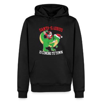 Dinosaur Christmas Tree, Santa Claus, - Men’s Premium Organic Hoodie - black - Front - Nico (187cm)