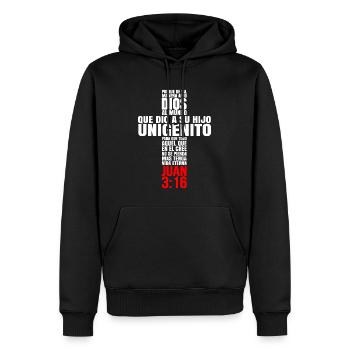 Porque de tal manera amo Dios al Mundo - Men’s Premium Organic Hoodie - black - Front - Nico (187cm)