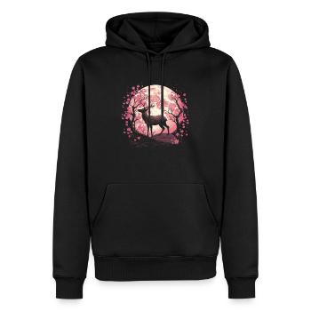 Hirsch Japan Cherry Blossom Moon - Männer Premium Bio Hoodie - Schwarz - Vorne - Nico (187cm)