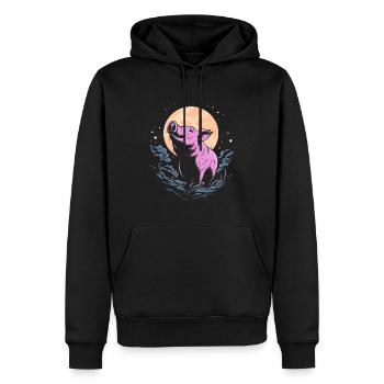 Schwein Schweinebauer Moon Howling - Männer Premium Bio Hoodie - Schwarz - Vorne - Nico (187cm)