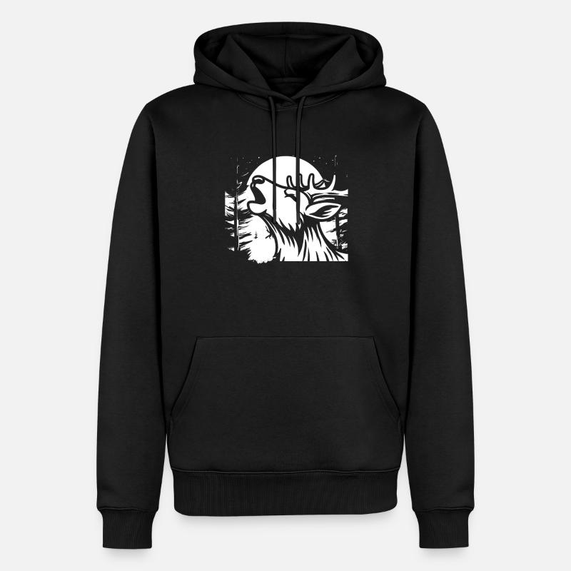 Cerf Lune Hurlement - Sweat à capuche Premium bio Homme - noir