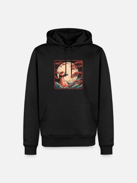 Canard Japon Cerisier Fleur Lune - Sweat à capuche Premium bio Homme - noir