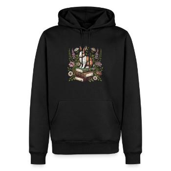 Lapin Fleur Livre Lecteur Floral Cottagecore - Sweat à capuche Premium bio Homme - noir - Devant - Nico (187cm)