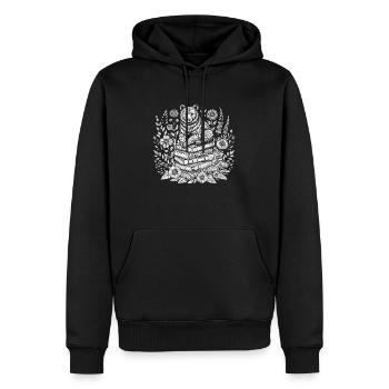 Bear Brown Bear Flower Book Reader Floral Cottagecore - Men’s Premium Organic Hoodie - black - Front - Nico (187cm)
