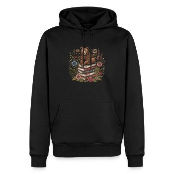 Bear Brown Bear Flower Book Reader Floral Cottagecore - Men’s Premium Organic Hoodie - black - Front - Nico (187cm)