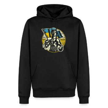 Boxer ukrainien - Drapeau de boxe vintage Ukraine - Sweat à capuche Premium bio Homme - noir - Devant - Nico (187cm)