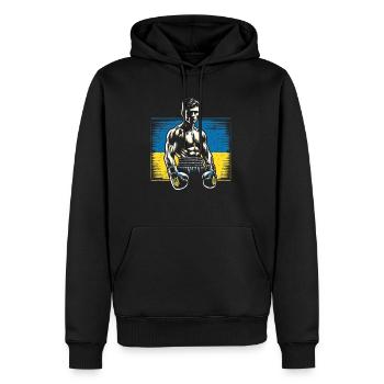 Boxer ukrainien – Vintage Box Flag Ukraine - Sweat à capuche Premium bio Homme - noir - Devant - Nico (187cm)