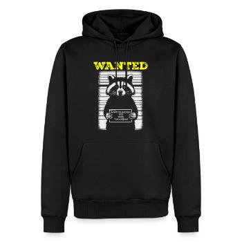 Gesucht: Waschbär-Bandit - Männer Premium Bio Hoodie - Schwarz - Vorne - Nico (187cm)