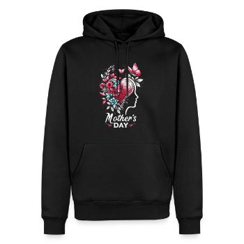 Muttertags Design Kind-Herz-Frauenkopf-Silhouette - Männer Premium Bio Hoodie - Schwarz - Vorne - Nico (187cm)