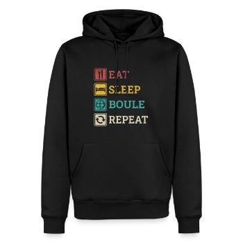 Manger Sleep Boule Répéter Boccia Dictons Blagues - Sweat à capuche Premium bio Homme - noir - Devant - Nico (187cm)