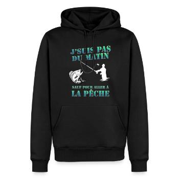 La Pêche le matin J'aime Humour Pêcheur - Sweat à capuche Premium bio Homme - noir - Devant - Nico (187cm)