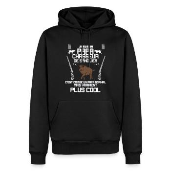 Papa Le chasseur cool sanglier - Sweat à capuche Premium bio Homme - noir - Devant - Nico (187cm)