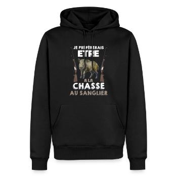 Sangliert Humour Homme Chasseur - Sweat à capuche Premium bio Homme - noir - Devant - Nico (187cm)