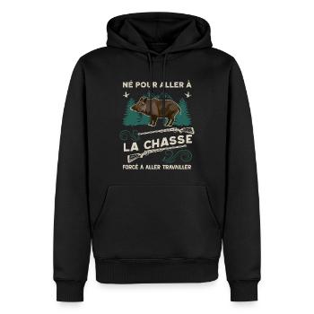 Chasse au Sanglier Humour Chasseur - Sweat à capuche Premium bio Homme - noir - Devant - Nico (187cm)