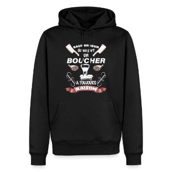 Un boucher a toujours raison Cadeau Homme - Sweat à capuche Premium bio Homme - noir - Devant - Nico (187cm)