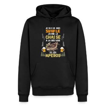 Mon Mec Aime L'Apéro Et La Chasse A La Bécasse - Sweat à capuche Premium bio Homme - noir - Devant - Nico (187cm)