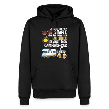 Camping-car Papy et Apéro - Sweat à capuche Premium bio Homme - noir - Devant - Nico (187cm)