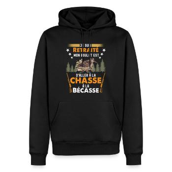 Retraité Chasseur de bécasse Humour Chasse Gibiers - Sweat à capuche Premium bio Homme - noir - Devant - Nico (187cm)